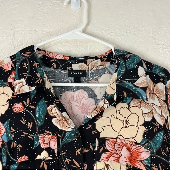 Torrid Floral Midi Challis Shirt Dress in Black - Picture 5 of 15